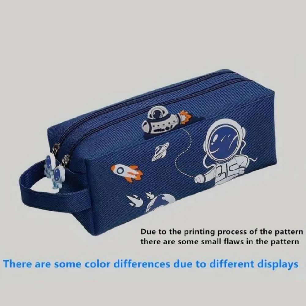 Space astronaut portable pencil case cute cartoon kids stationery bag large capacity storage bag school studen canvas pencil bag