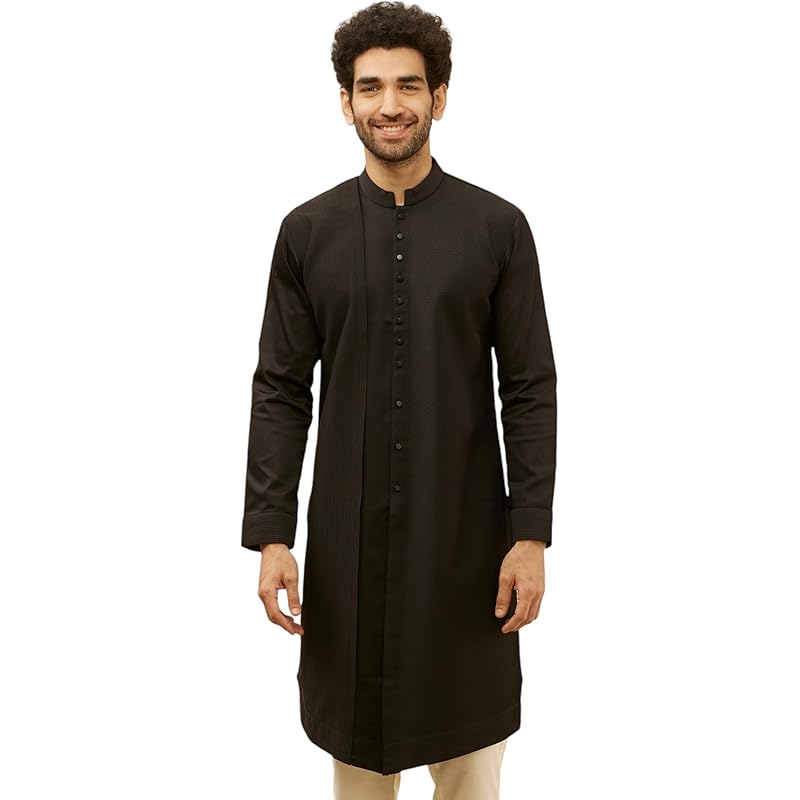 Manyavar Men's Kohl Black Textured Kurta (L)