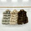 Autumn and winter new imported whole leather chinchilla pattern Rex rabbit hair short stand-up collar vest fur jacket women