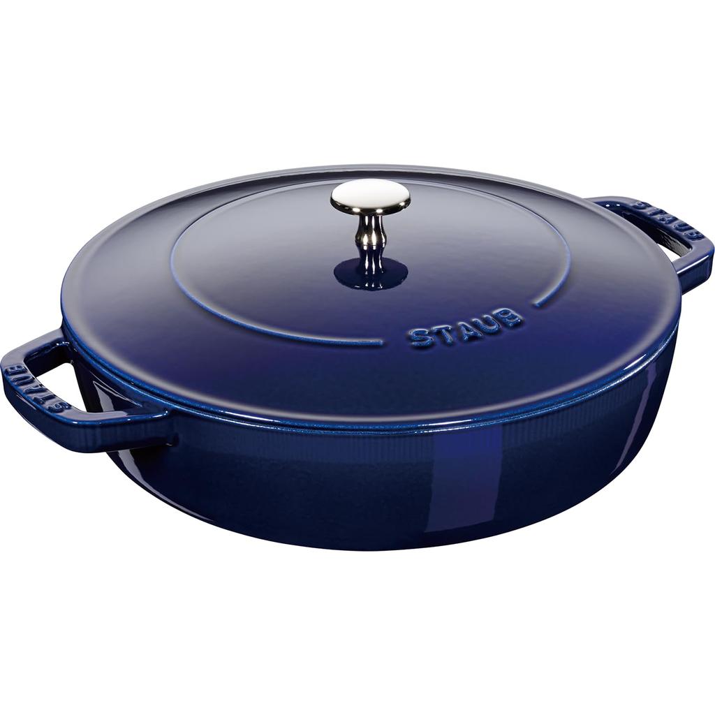 Staub Saute Pan Granblue Two Hand Cast Enamel Pot Shallow Sukiyaki Compatible with IH Japanese Blaiser "Blazer 24cm" [Authorized Product] 40511-477