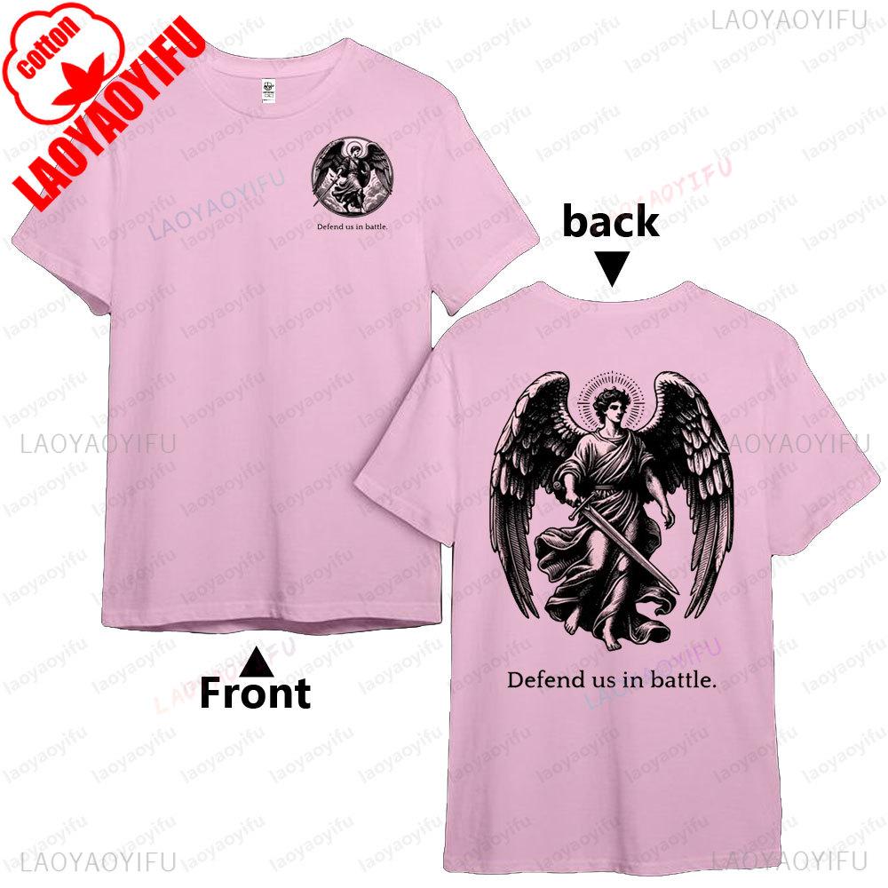 St Michael Defend Us in Battle Christian Unisex Shirt Saint Angel Graphic Printed Tshirt Belief Tee Men Women Summer Cotton Top S