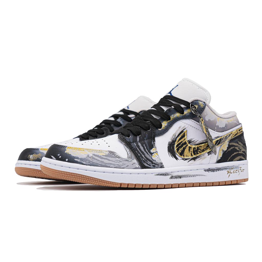 Jordan Air Jordan 1 Lucifer Abrasion Resistant Abrasion Resistant Low top Vintage Basketball Shoes Men's Black Gold 553558-146(Team740-)