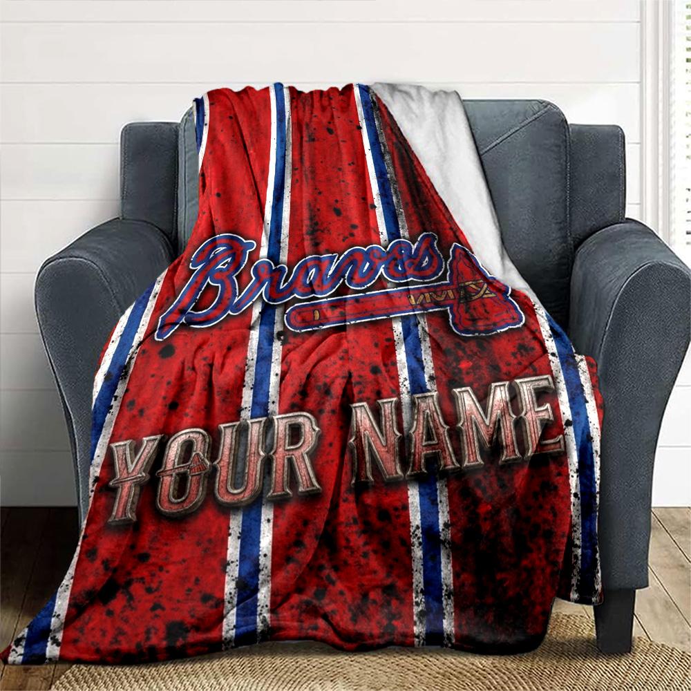 Name Custom Atlanta Braves Print Flannel Blanket High Quality Warm Comfortable Cover for All Seasons Perfect for Gifts Home Decor