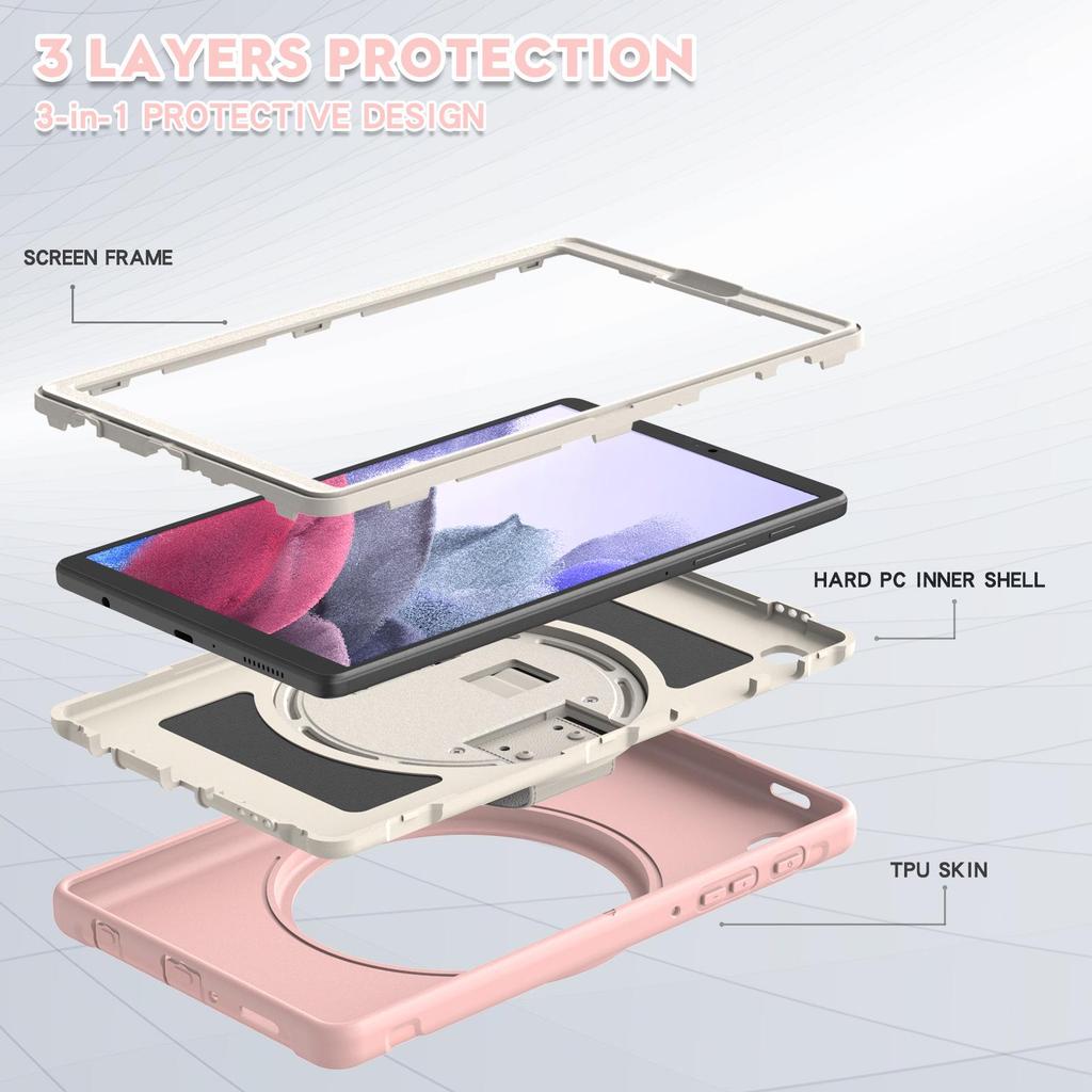 Schutzhülle für Samsung Tab A7 Lite (8,7 Zoll) mit 360° drehbarem Ständer und elastischer Handschlaufe