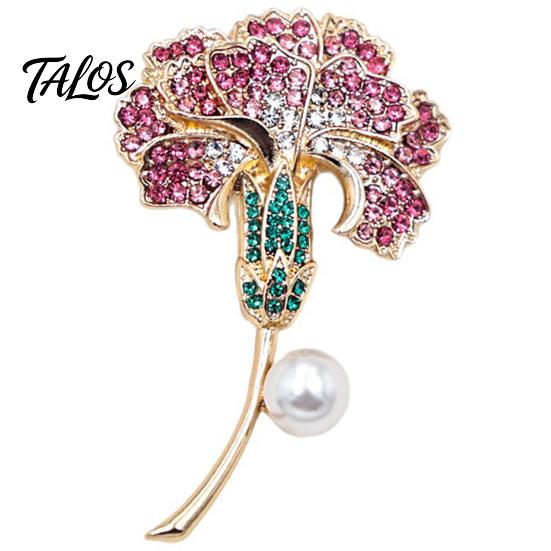 Metal Brooches Carnation Flower Brooch Pin for Women, Luxury Rhinestone Floral Vintage Pins Lapel Pin, Alloy Jewelry Accessory Wedding Party