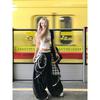 Retro Black Casual Pants Women's Summer Street Jersey Style Street Dance Stacked Wearing Loose Tooling Pants Tide