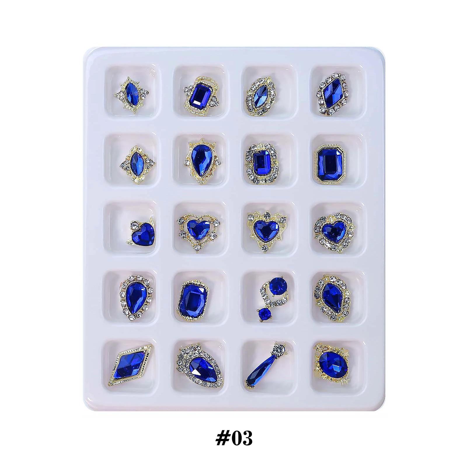 

Blue Nail Art Rhinestones Kit 20pcs Gems Stone Nail Accessories Multi-Style Sizes 3D Glitter Luxurious Glass Manicure Decoration
