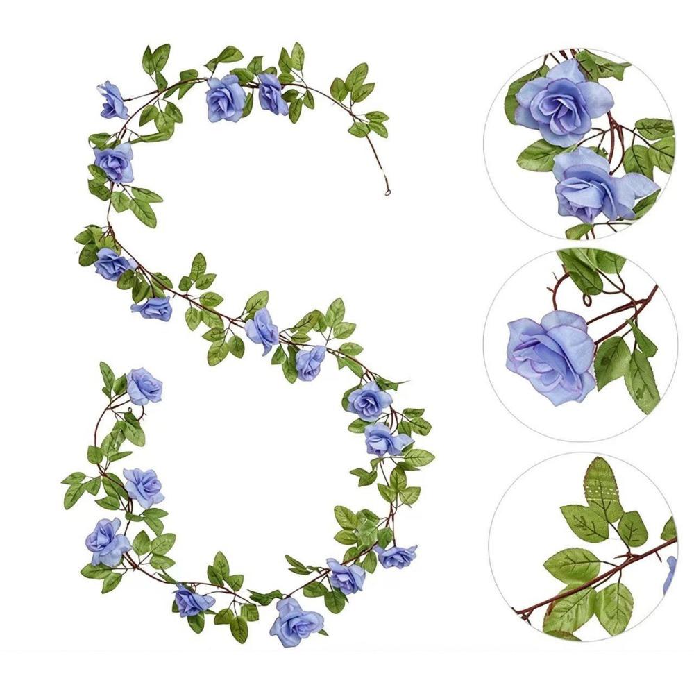 Multicolor Rose Artificial Flower Vine Green Leaves Silk Prtals Simulation Flower Vine Accessories Length 240cm