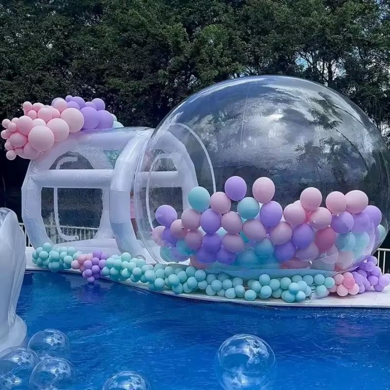 Tenda Gonfiabile a Bolla Cupola Trasparente a 360° Glamping con Soffiatore Silenzioso Gonfiaggio Rapido Certificato CE Magazzino UE per Matrimonio Festa Campeggio