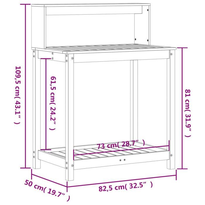 VidaXL Table de Rempotage avec Étagères, Table de Plantation avec Rangement, Banc de Rempotage, Table à Plantes Jardin, 832408