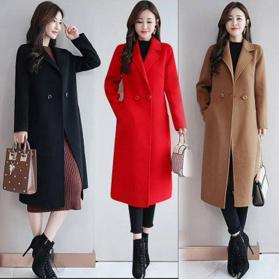 2025 Women's Woolen Mid-Length Overcoat - Autumn Winter Korean Style, Plus Size, Loose Fit