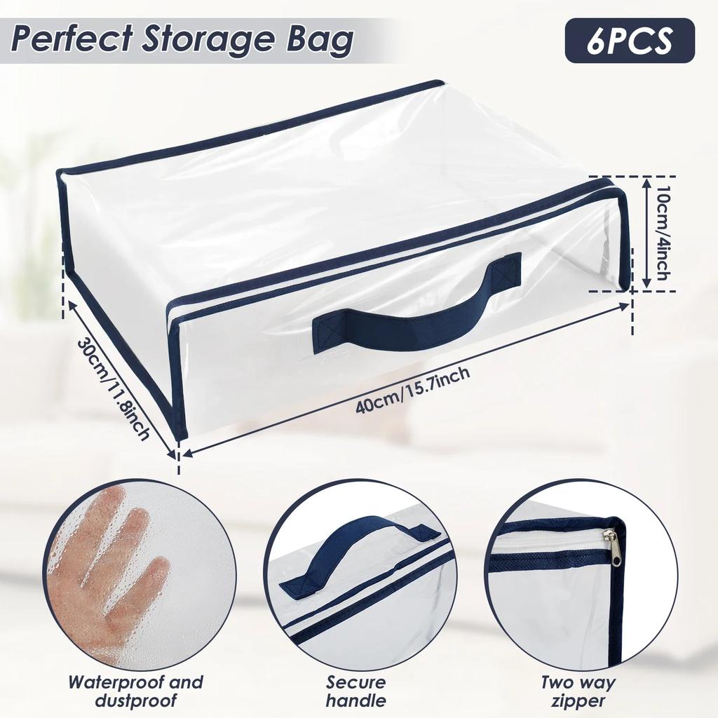 6 Packs Bed Sheet Storage Bags Quilt Clothes Blankets Packing Box Waterproof Dustproof Clear Zippered Pillow Bedding