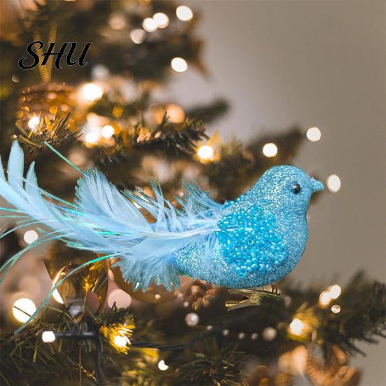 Glitter Feather Bird Ornament Sparkling Design with Clip Cute For Home Christmas Tree Decoration Festive Charm for Lightweight Plastic