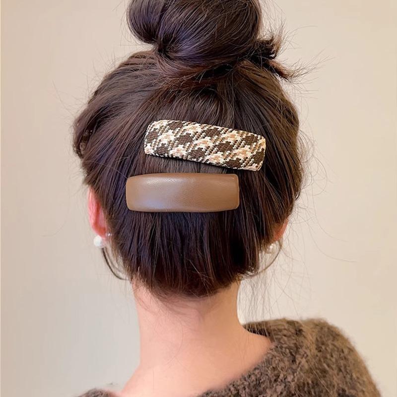 New Fashion Fabric Plaid Side Hair Clips Women Korean Coffee Color Geometric BB Clip Hairpins Hairgrip For Girls Kids Hair Accessories