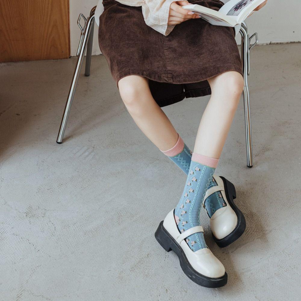 

Flower Ruffle Cute Trendy Thick Middle Tube Cotton Hosiery Women Tulip Socks Korean Style Socks