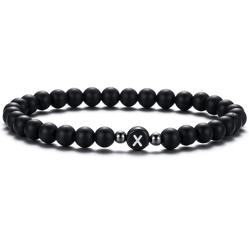 6 mm Armband aus natürlichem, mattiertem Achat für Damen und Herren, handgefertigtes Perlenarmband mit Buchstaben, modisches Design mit 26 Buchstaben, Partnerschmuck