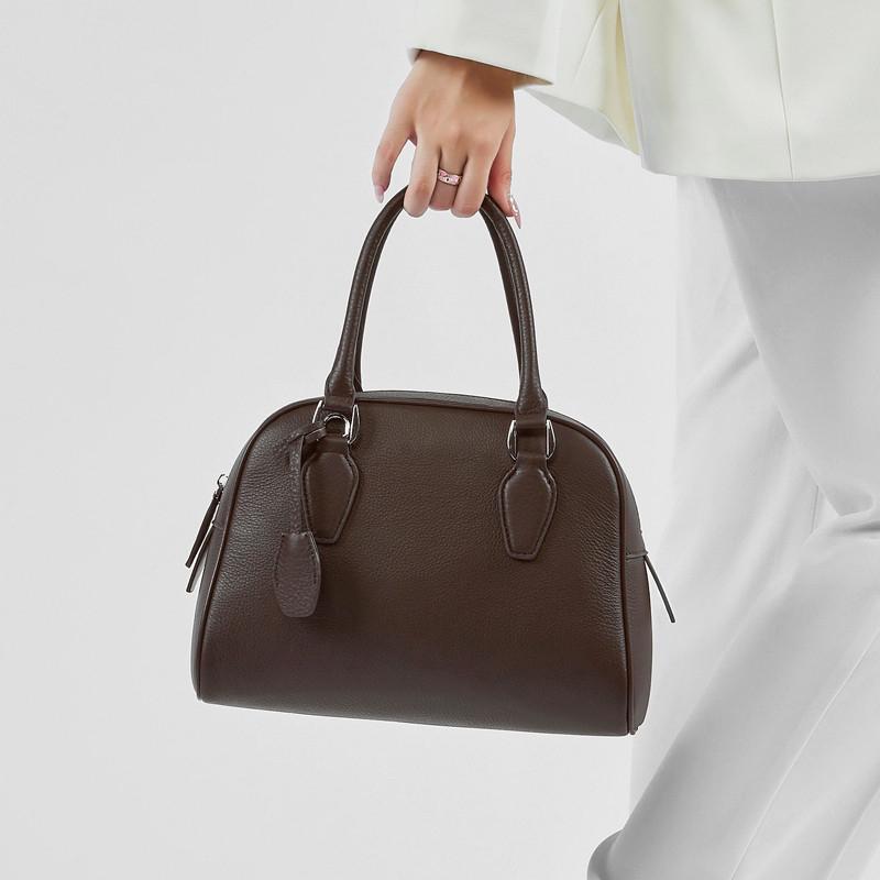 Genuine Leather Boston Tote Handbags For Women  Trend Design Bowling Pillow Ladies Shoulder Crossbody Bags