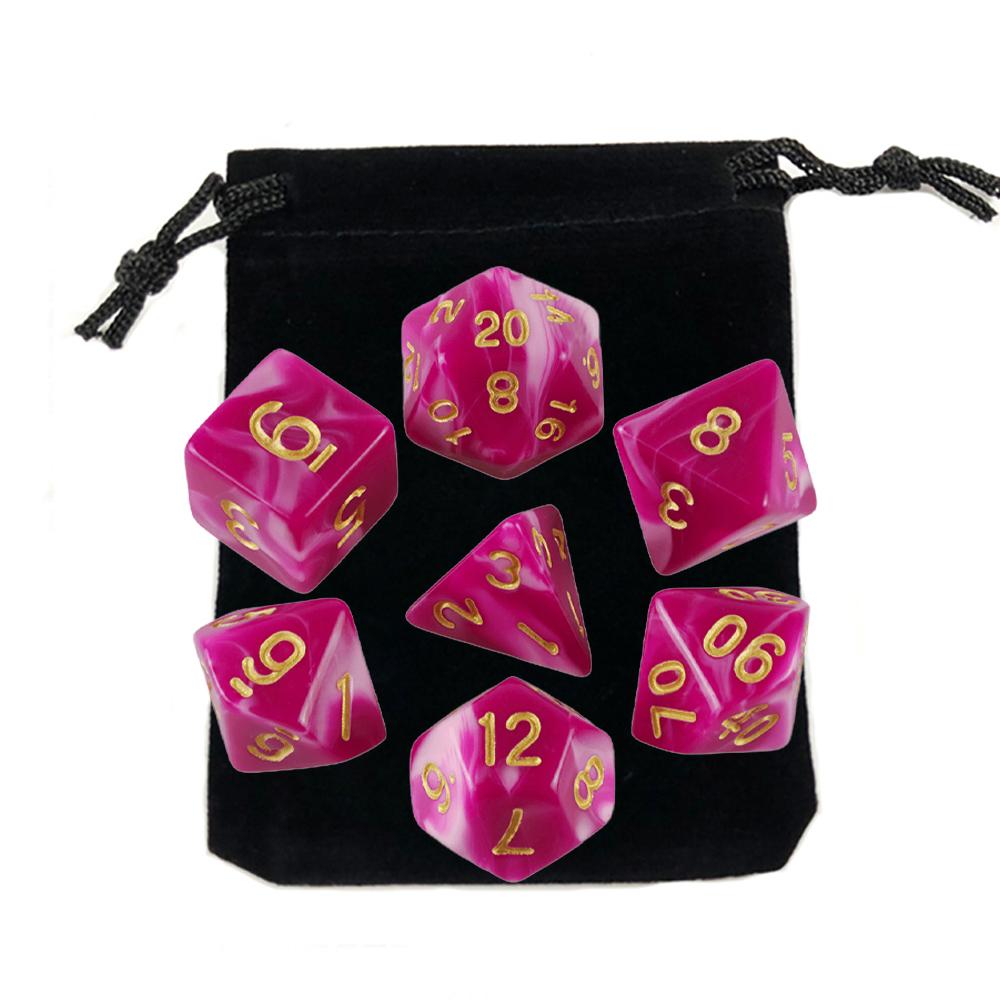 7-pack Dice with Carryall D4 D6 D8 D10 D D12 D20 Polyhedral Board Game Pieces
