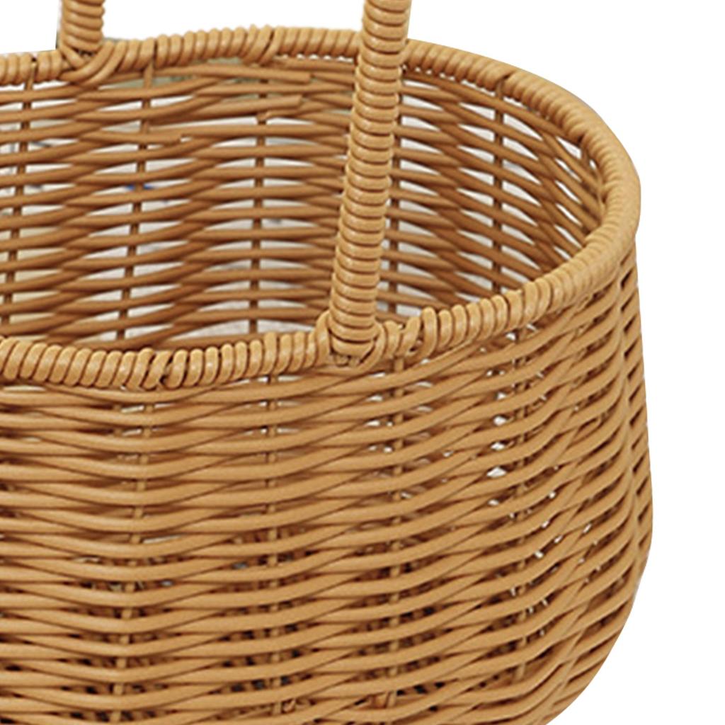 Portable Woven Basket with Handle PP Rattan Hand Woven Hamper for Fruits Vegetables Gifts