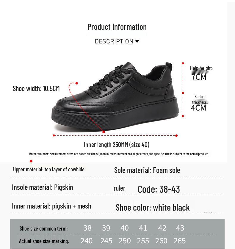 Men's 2025 Autumn Cowhide Leather Casual Sneakers with Thick Soles