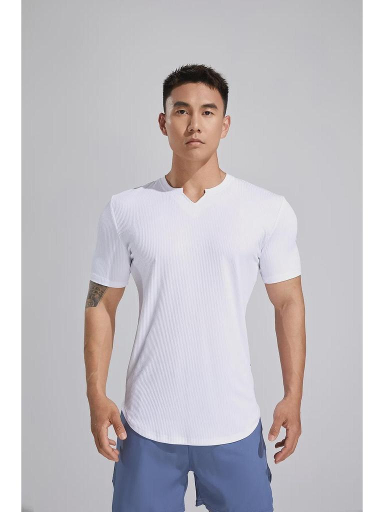 Men's Autumn Fitness Half Tight Short-Sleeve Striped Sports T-Shirt for Basketball & Running