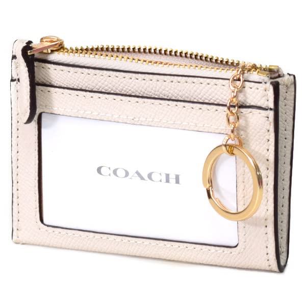 Coin Purse Cross Grain Leather Logo with Key Ring Mini Skinny ID Case Coin Case Chark 88250 [Coach]