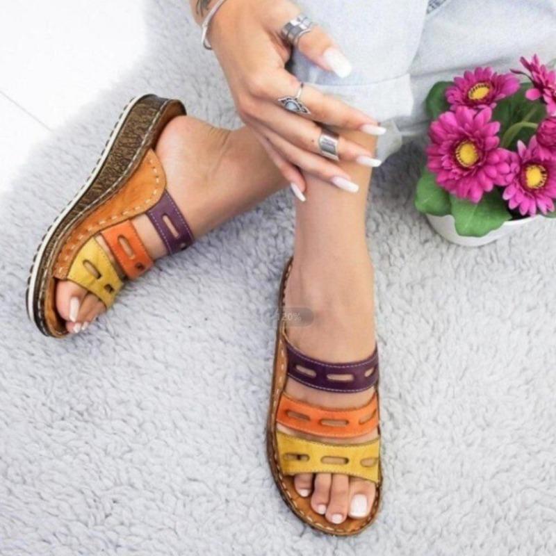 Fashion Women's Sandals 2024 Summer Dance Women's Thick-soled Color-blocking Casual Roman Women's Slippers Wedge Thick-soled Slippers