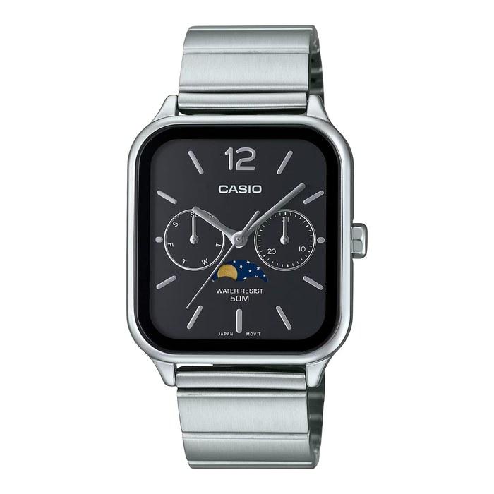 Casio Standard Moon Phase Analog Men s Watch MTP-M305D-1AV, Metal Band, Black