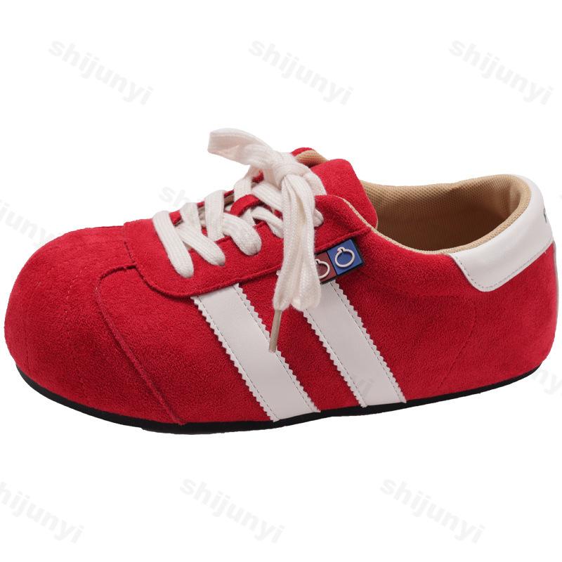 Fashion Women's Single Shoes Spring New Frosted Matching Color Laceup Sports Shoes Casual Comfortable Non-slip Wear-resistant Flat Shoes