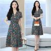 Mother's Summer V-Neck Floral Print Dress - Stylish Short-Sleeved Skirt for Middle-Aged and Elderly Women