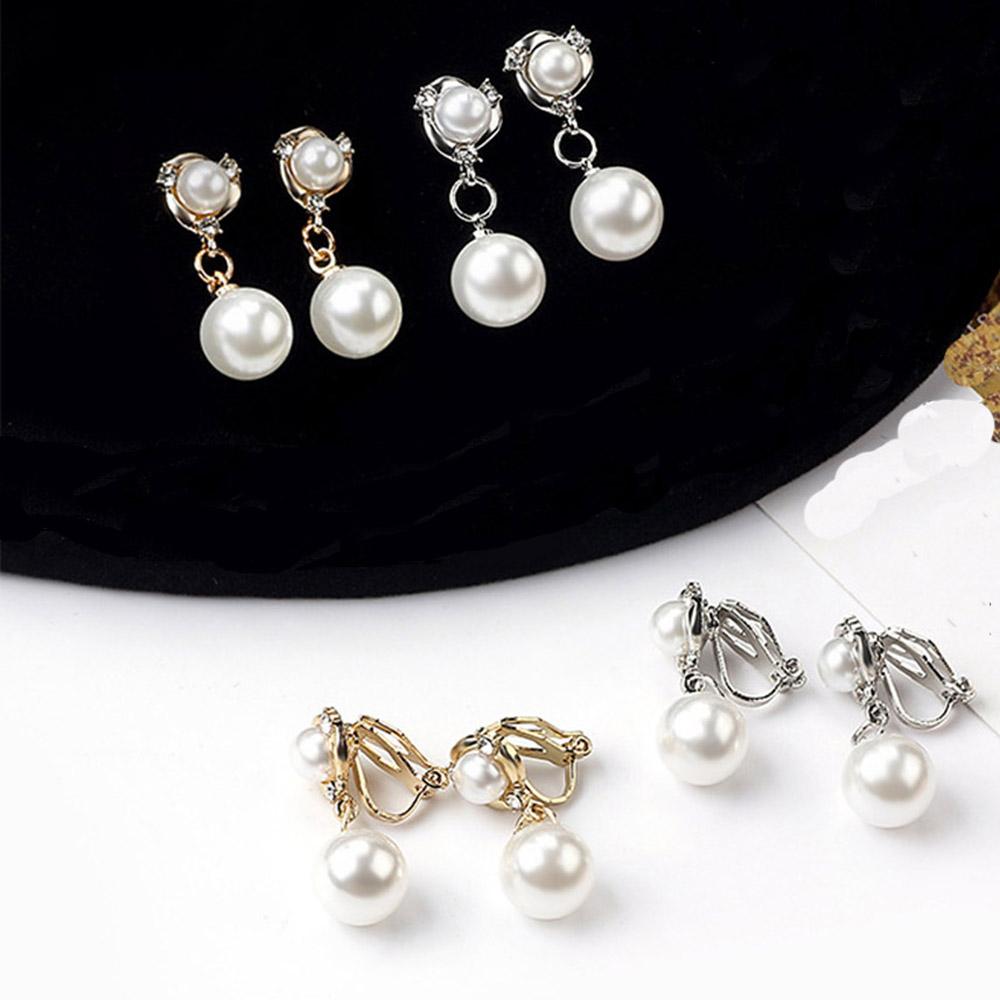 Non Pierced Simulated Pearl Clip On Earrings For Women Elegant Ear Jewelry Accessories