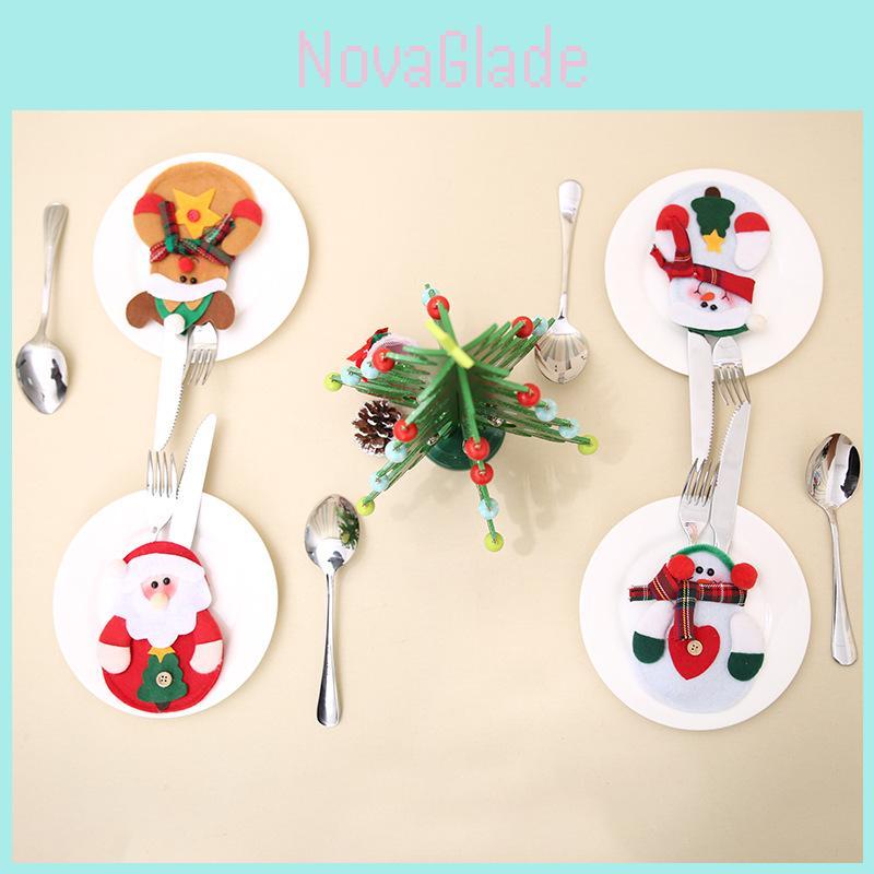 Festliches Weihnachts-Besteckset mit Weihnachtsmann-, Schneemann- und Rentierdesign für die Feiertags-Tischdekoration