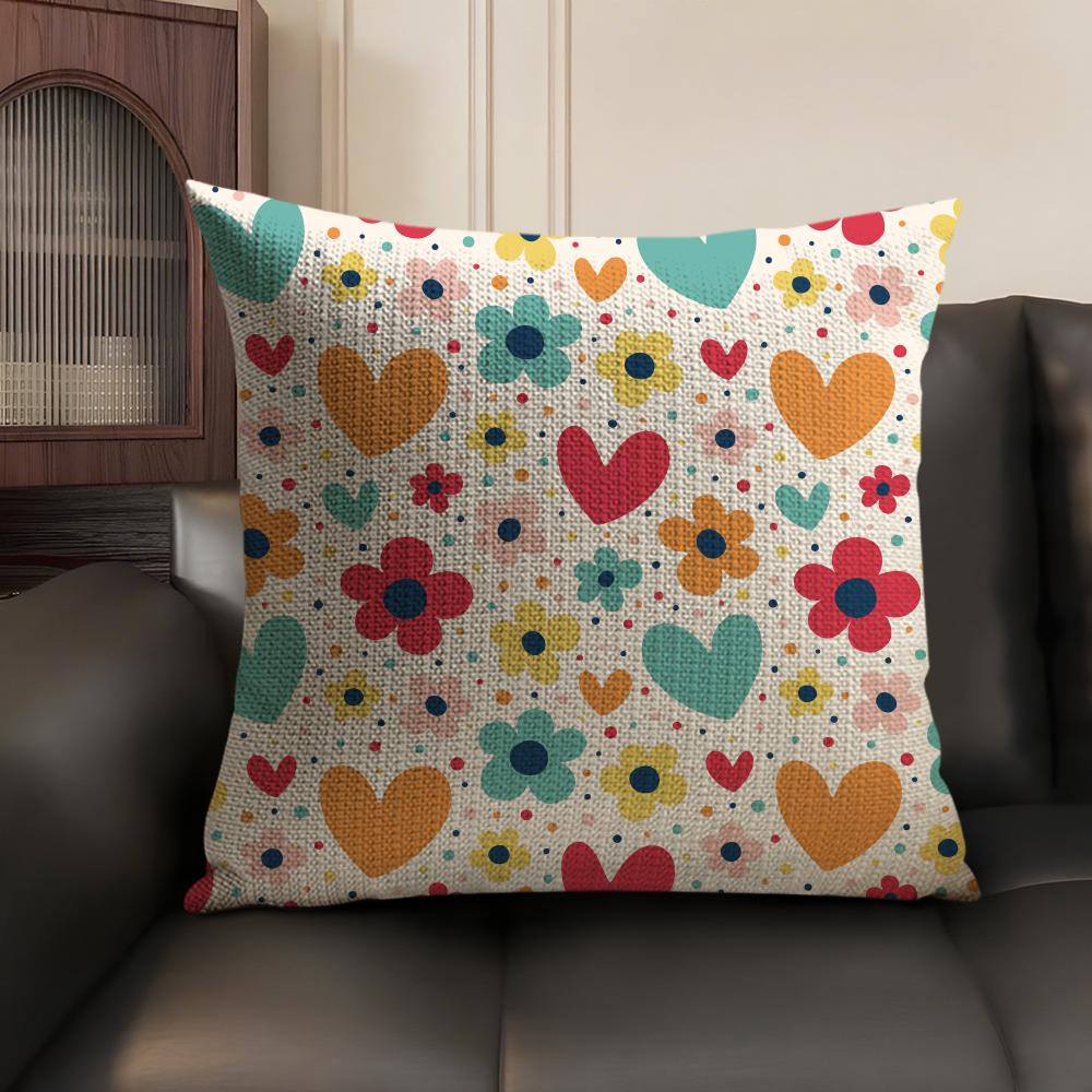 Colorful Flowers Cushion Cover Summer Breathable Linen Organic Fabric Double-Sided Printing Sofa Pillow Case Home Decor
