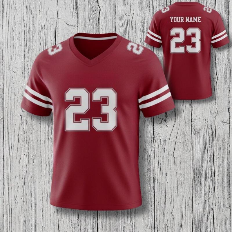 Maglietta da Football Personalizzata Scollo a V Rossa Bianca Numero Stile Sublimazione Unisex T-shirt da Fan Numero Personalizzato Giorno della Partita Regalo Sportivo