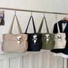 Solid color corduroy bag women's large capacity commuter tote bag with zipper lazy style simple velvet shoulder bag