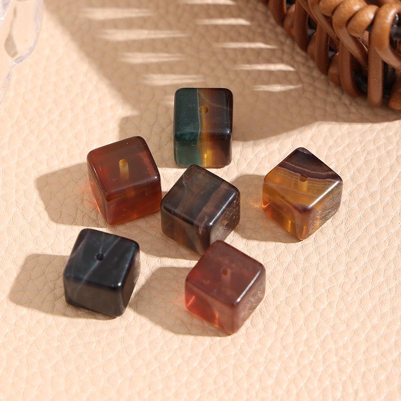 Golden Brown & Soft Pink Translucent Sugar Cube Bead Bracelet Accessories - DIY, Many Colors Available