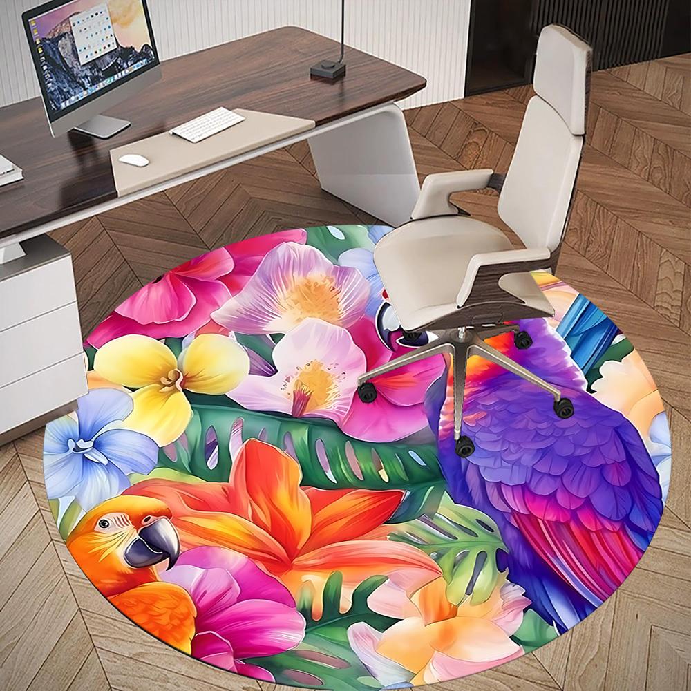 1pc parrot flowers Round Chair mat Area Rug - Non-Slip, Floor Mat for Office, Bedroom, and Indoor Decor c1125863