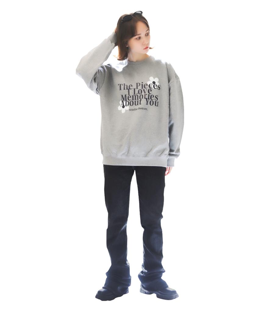 BONIEE [Fleece Line Option] Memories Flower Flower Graphic Logo Graphic Oversized Sweatshirt Gray