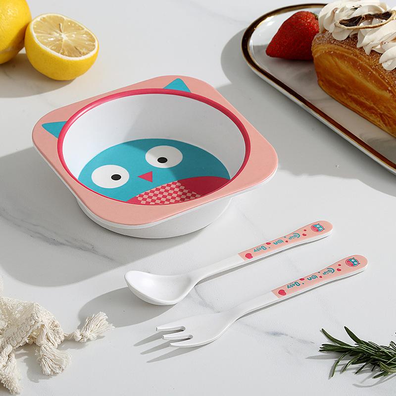 Bamboo fiber cartoon children's tableware baby food bowl with fork and spoon