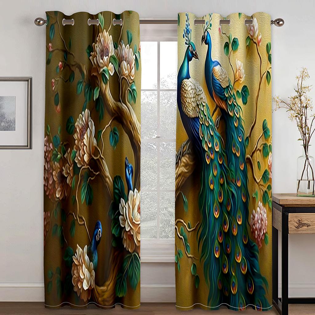 

Красочные красивые шторы с изображением павлина, роскошные шторы для гостиной, спальни, украшения дома, 2 панели, 3D полиэфирные шторы 100W130H(CM)40x51in&Grommet Top
