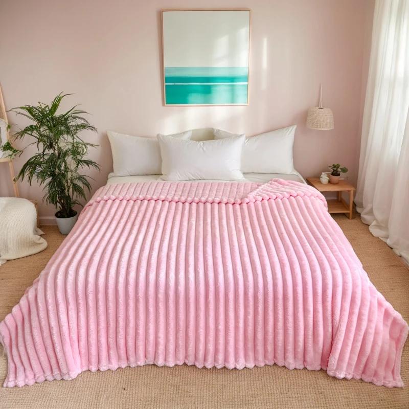 Fluffy Soft Blankets Warm Winter Solid Color Cute Adults Girls Fuzzy Sofa Double Bed Sheets Soft Pink Blanket Queen Size Small