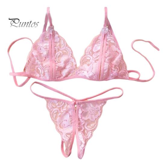 2 Pcs/Set Sexy Underwear Hollow Out Lace Solid Color Wireless Unpadded Open Crotch Elastic Spaghetti Straps Soft Lady Bra Panties Set Wedding Night
