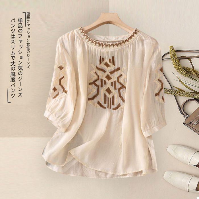 

High-end Ramie Cotton Linen Set Women s Summer Stylish Retro Linen Top Two-piece Set 3XL бежевий