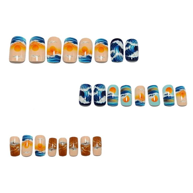 Wave Sunrise Wear Short European And American Ins Style Nails Removable 24 Pieces Fake Nails Manicure