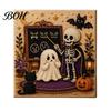 Whimsical Ghost And Pumpkin Art Halloween Faux Pearl Kit, Cute Skeleton Painting Handmade Gift for Craft Lovers DIY 3D Kit Adults, Fall Home