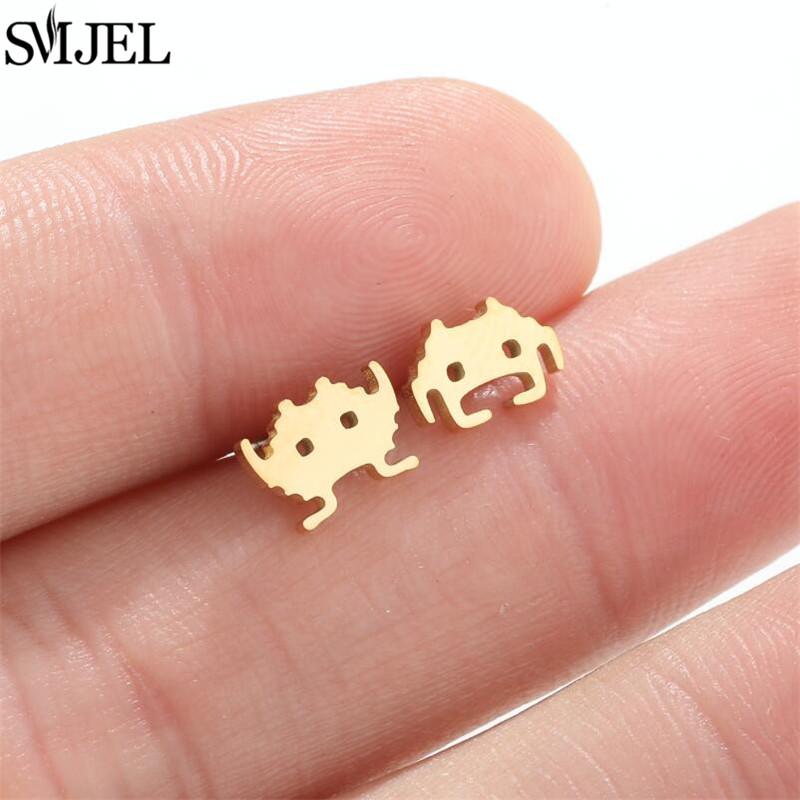 SMJEL Gold Stainless Steel Earrings Geometric Women Cute Leaf Star Footprints Mandala Cactus Earings Jewelry Small Studs Gift
