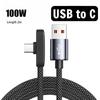 90 Degree Usb Type C Cable 60/100W Quick Charging Data Transfer Cables Portable Right Angle Usb-C Wire Type Fast Charging Cable