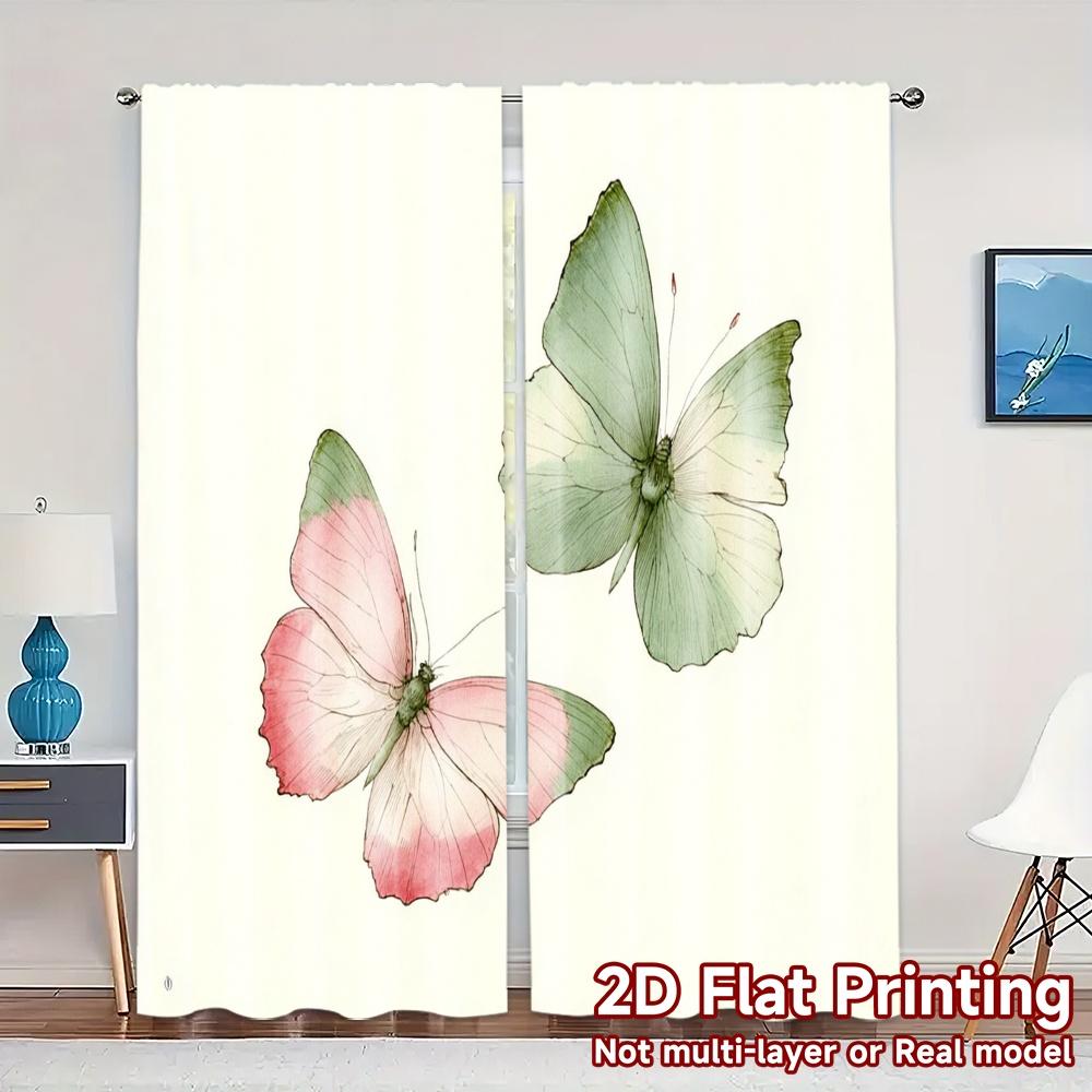 

Set Of 2 Flat Printing Curtains Without Rod Butterfly Duo Popular Curtain Fabric Versatile Polyester Decorations W100*H70(CM)-Grommet top&2PCS