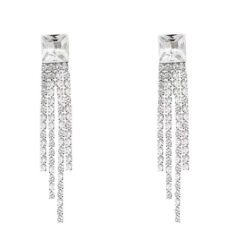 Modische Glitzernde Strass-Ohrhänger mit langen Quasten für Damen Modische Quadratische Zirkonia-Steckohrringe Hochwertiger Schmuck Geschenk für Mädchen
