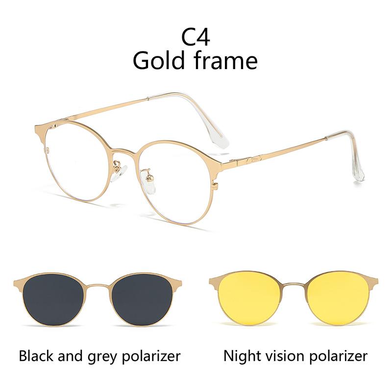 Lunettes de Soleil Rondes Monture Semi-Métal Clips Magnétiques Sur Monture Optique Prescription Magnétique Lunettes 3 EN 1